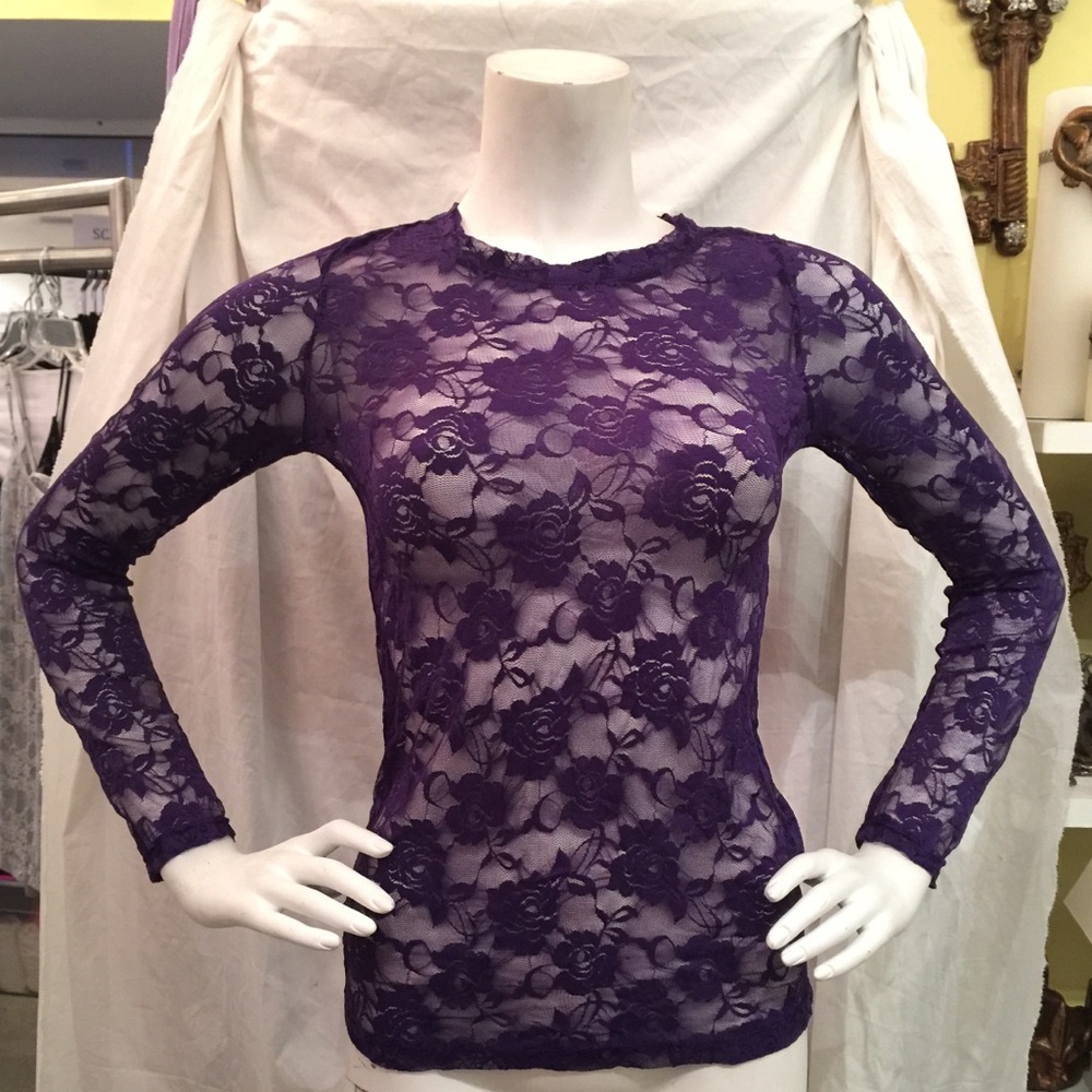 Purple rose lace long sleeve top